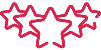A row of five pink stars with black outlines.