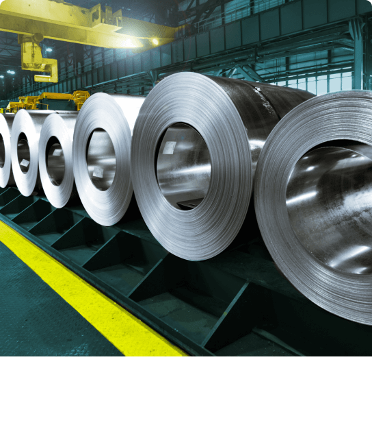 rolls of steel in a factory