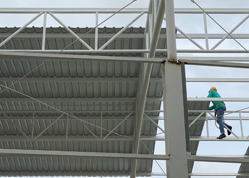 a person on a metal structure